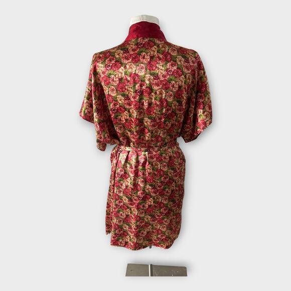Vintage Pinx Floral Satin Kimono Robe OS Cottagecore Boho Chic Dressing Gown - Picture 2 of 13